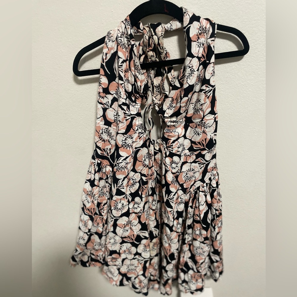 Free People Black‎ and Cream Floral Mini Dress Size Medium